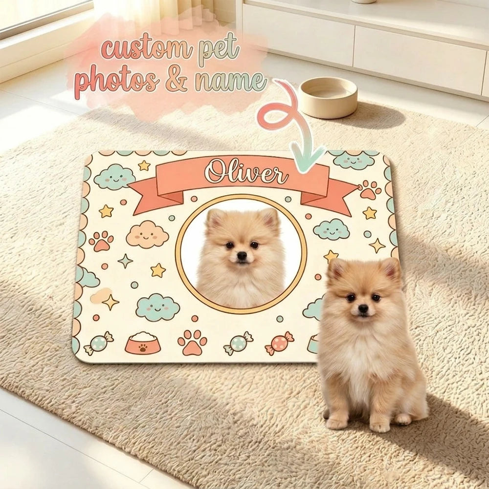 1PC Personalized Cute Cartoon Pet Feeding Mat,Custom Photo & Name,Easy Clean,Pet Feeding Station,Home Decoration,Puppy Gift