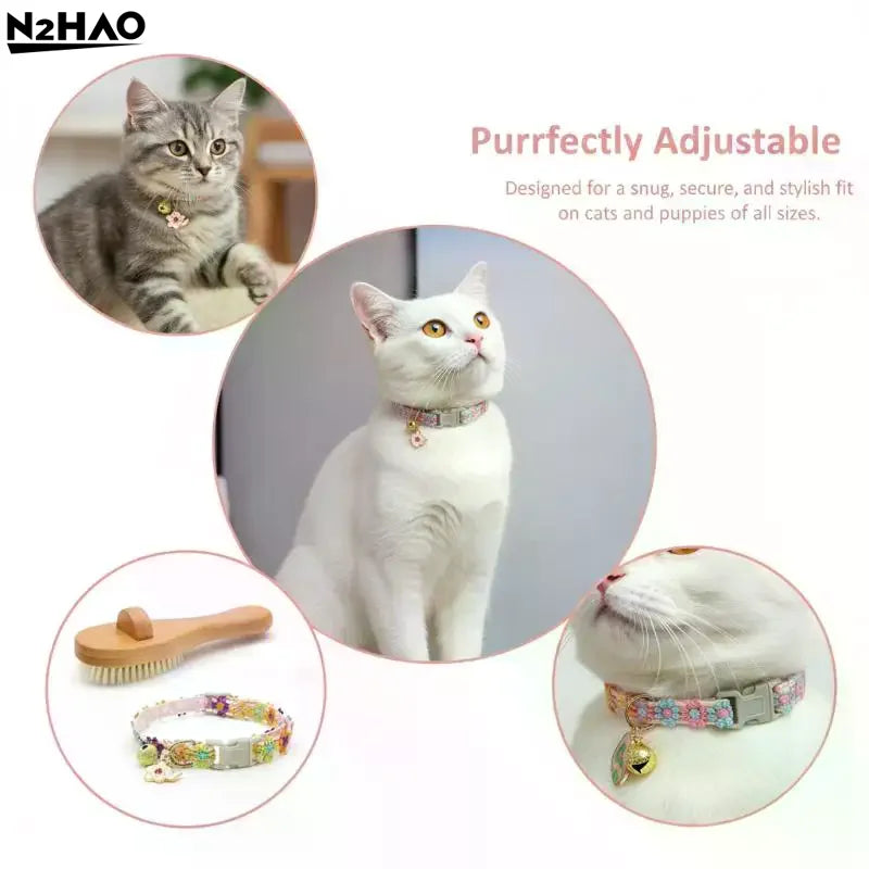 Pet Necklace Colorful Lace Flower Cat Collar Puppy Accessories Collar Bell Neck Cat Collar Adjustable Soft Durable Safe