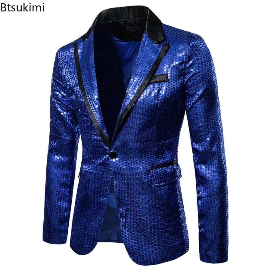 New Men's Dress Suit Round Sequin Boutique Casual Suit Jacket Men Wedding Stage Performance Costume Bar Nightclub Host Suit Tops