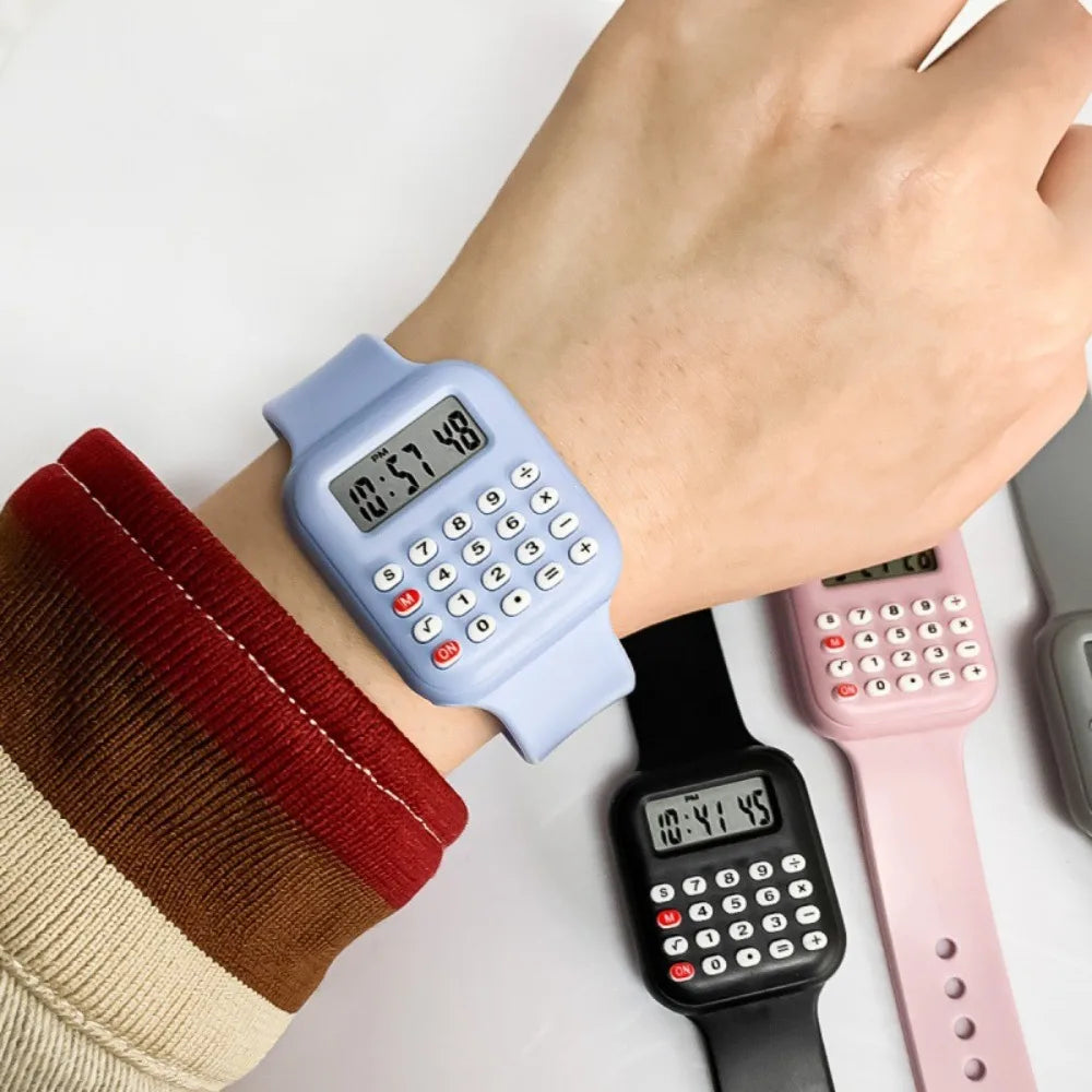 Rubber Strap Children Watch with Calculator Watches for Student Show Time and Date Digital Clock Kids Creative Calculator Watch