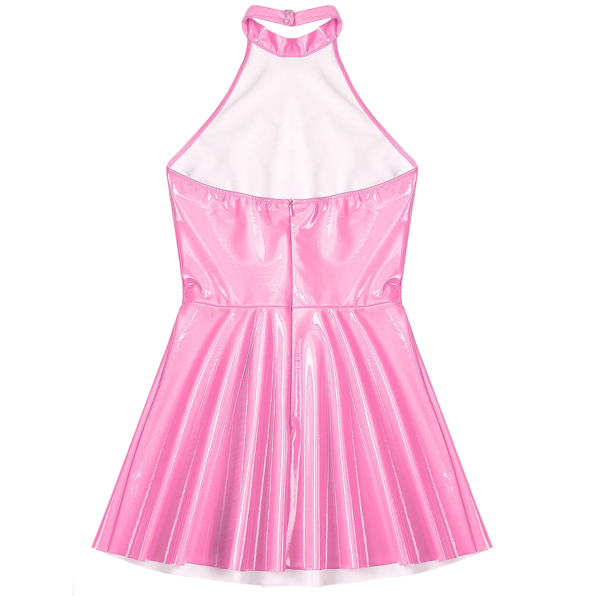 Women Wetlook Patent Leather Dress Sleeveless Sexy Halter Minidress Nightclub Party Pole Dancing Performance Dancewear Clubwear