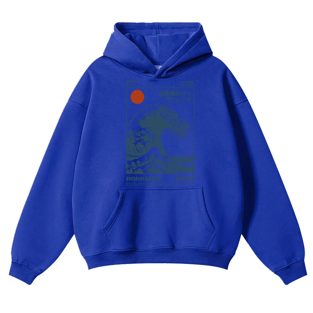 Japanese Style Hokkaido Wave Vintage Hoodie Men Women Harajuku Fashion Hoody Sweatshirt Oversized Autumn Winter Casual Sportwear