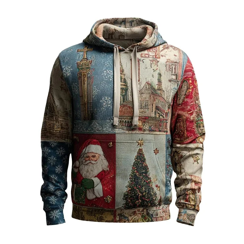 Men's Christmas Hoodies Full Print Vintage Christian Faith Pullover Hoodies Casual Xmas Santa Cross Faith Sweatshirt Tracksuit