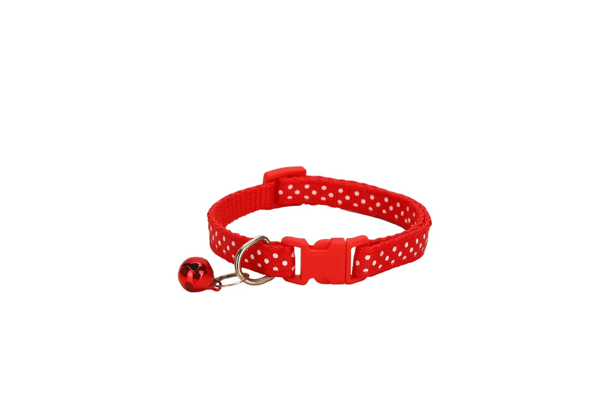 Pet Reflective Material Elastic Accessories Adjustable Security, Bell Dot Dog And Cat With Polka Dot Collar