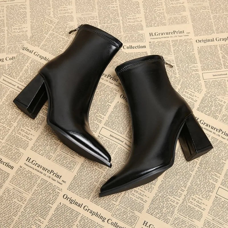 Women Elegant Outdoor Fashion Pointed Toe Boots New Retro Comfortable Ankle Boots High Heels Dress Shoes Women Zapatos De Mujer