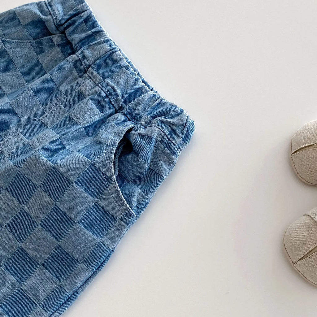 0-5 Y Little Kids Girls Boys Pants Korean Children's Clothes 2026 Cotton Checkered Soft Denim Jeans Stylish Comfortable Trousers