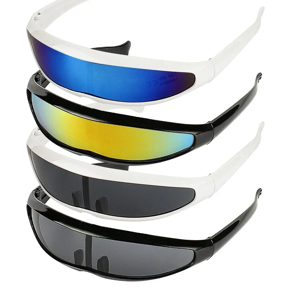 Conjoined Lens Sunglasses Men Women Fishtail Design X Laser Dolphins Mirror Glasses Windproof Goggles Space Robots Eyewear UV400