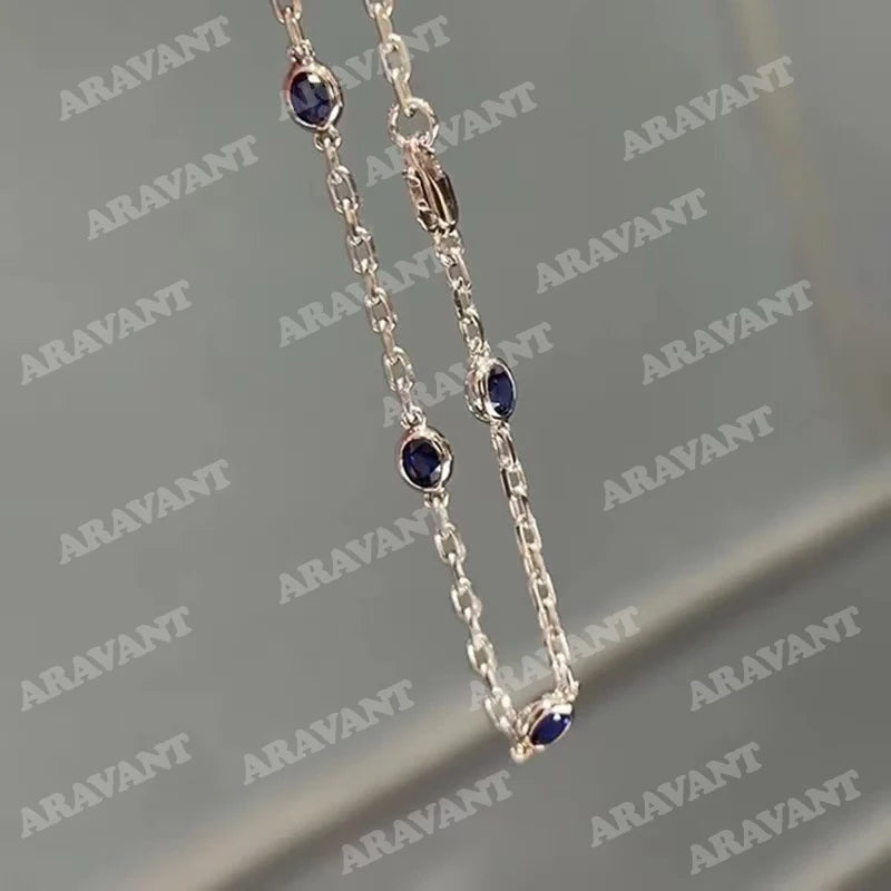 Aravant 925 Silver Round Blue Zircon Bracelets Chains For Women Wedding Jewelry