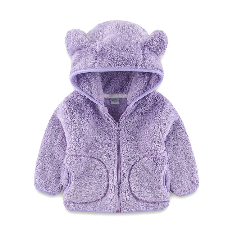 Colorful Fleece Hoodies 2-6T Long Sleeve Zipper Baby Coats for Boys & Girls Cute Hooded Jackets Kids Outerwear for Autumn Spring
