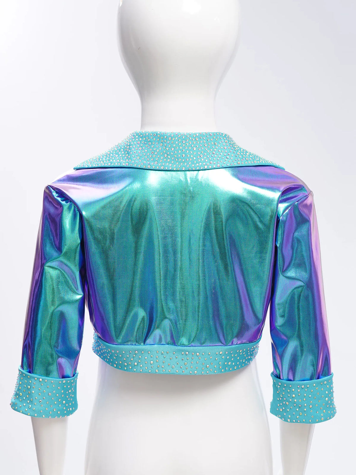 Kids Girls Shiny Rhinestones Metallic Jacket Hip Hop Jazz Dance Top Outerwear Long Sleeve Disco Stage Performance Streetwear