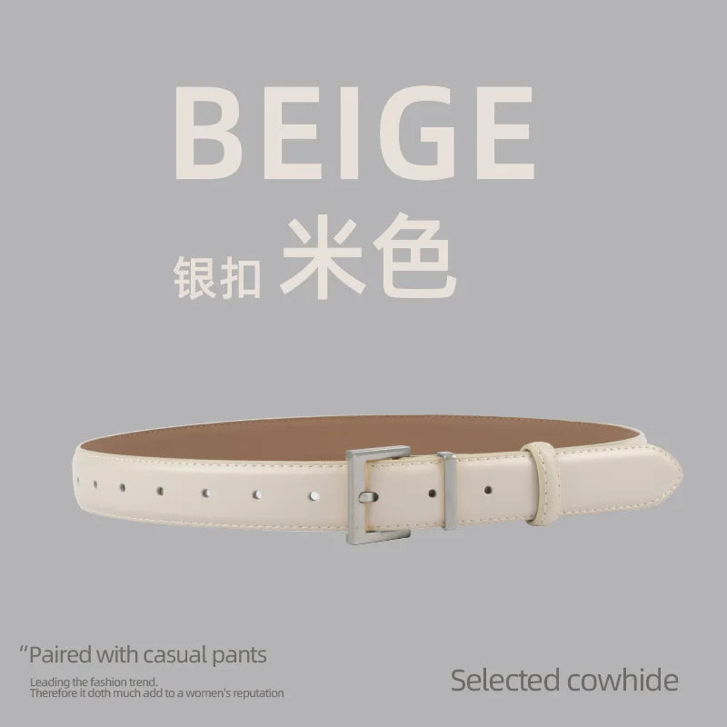 New Waist Belts for Women Plain Real Leather Jeans Belts Strap Blue Pink Khaki Cowhide Waistbands Ladies Daily Dress Decoration