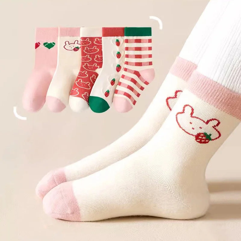 5 Pairs Baby Children's Socks Cartoon Spring Autumn Animal Kids Sock Girls Cute Boy Toddler Socks 1-12 Years
