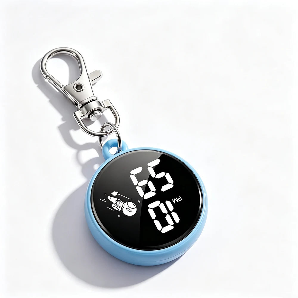 New Silent Digital Exam Keychain Watches for Kids Portable Round Hanging Backpack Large Screen Pocket Watch for Student Girls