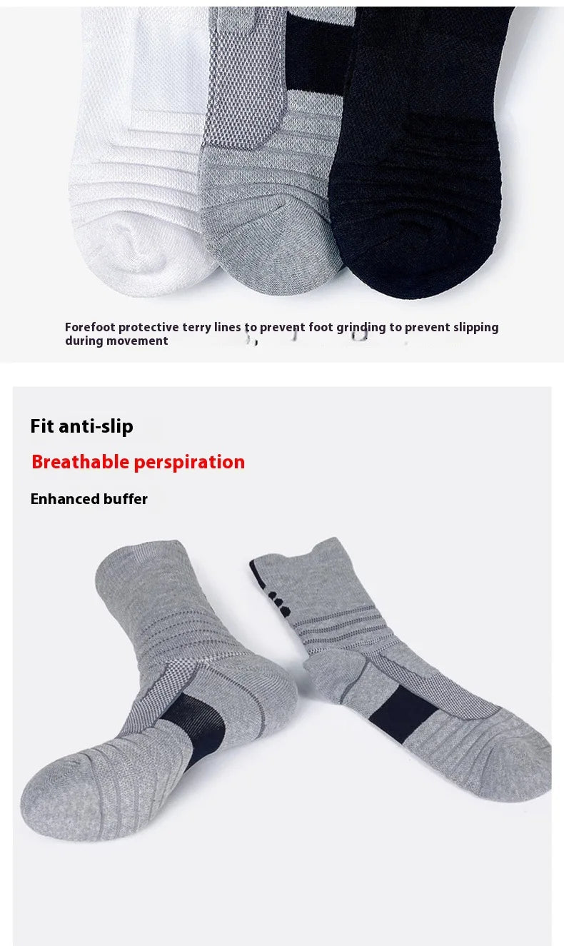 Men's Mid Tube Sports Socks, Badminton Running, Outdoor Socks, Woolen Socks, Sweat Absorbing and Anti Slip Basketball Socks