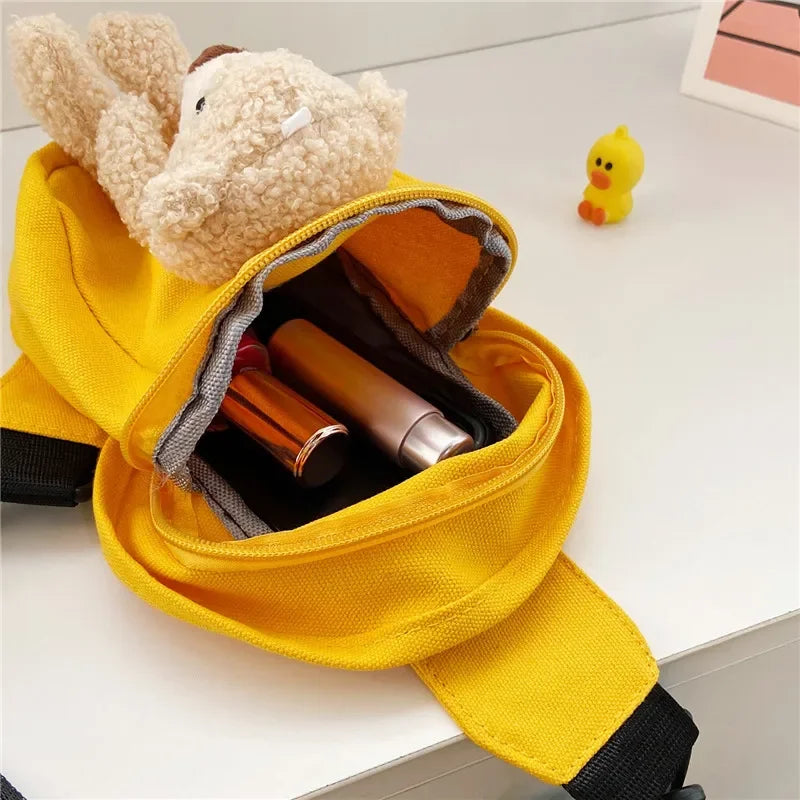 Children's Bags Winter New Messenger Bag Cute Bear Chest Bag Korean Version Trend Boys and Girls Mini Canvas Bag messenger bag