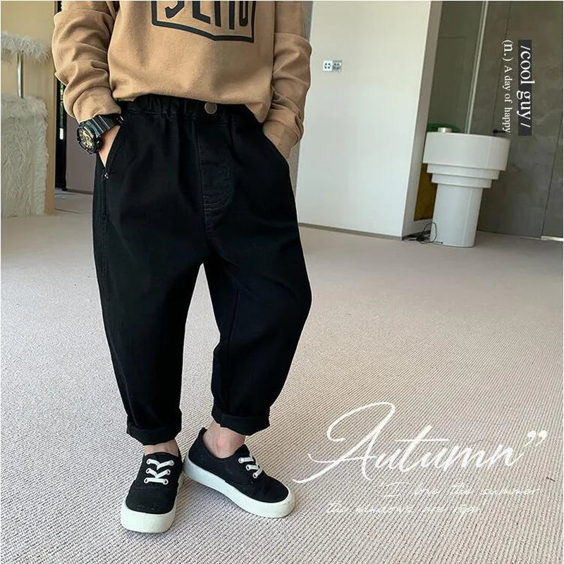 Spring Autumn Kids Boys Pants Solid Children Pants for Baby Girls Trousers Toddlers White Black Fashion Baggy Pants 2-8 Years