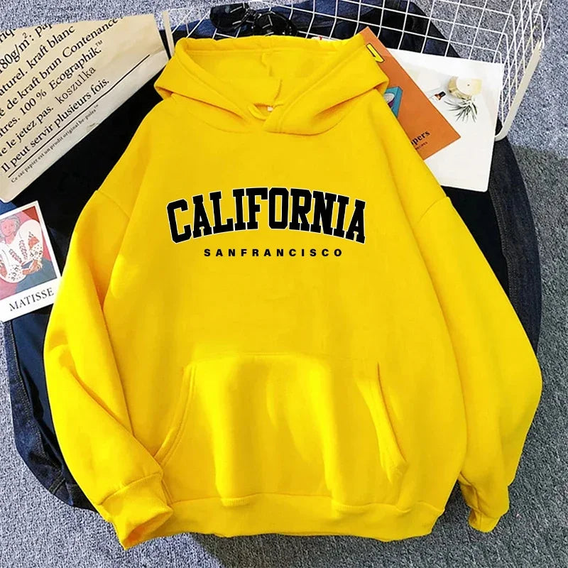 California Fashion Sweatshirts for Woman Fall Winter Daily Casual Sporty Hooded Long Sleeve Pullover Home Outdoor Comfort Hoodie