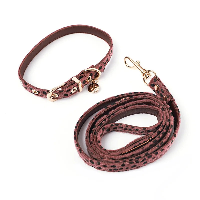 Leopard Print Horsehair Pet Collar Dog Chest Harness Leash Adjustable Set Small Dog Pet Supplies Accessories