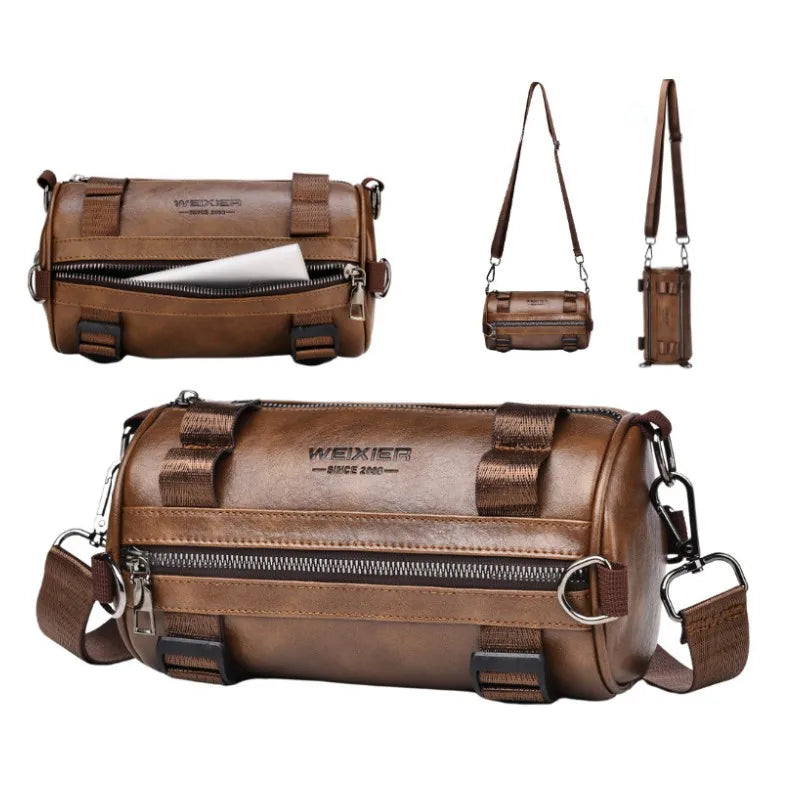 Fashion PU Leather Crossbody Shoulder Bag for Men Bucket Shoulder Bag Men‘s Casual Barrel Handbags Male Circular Messenger Bags