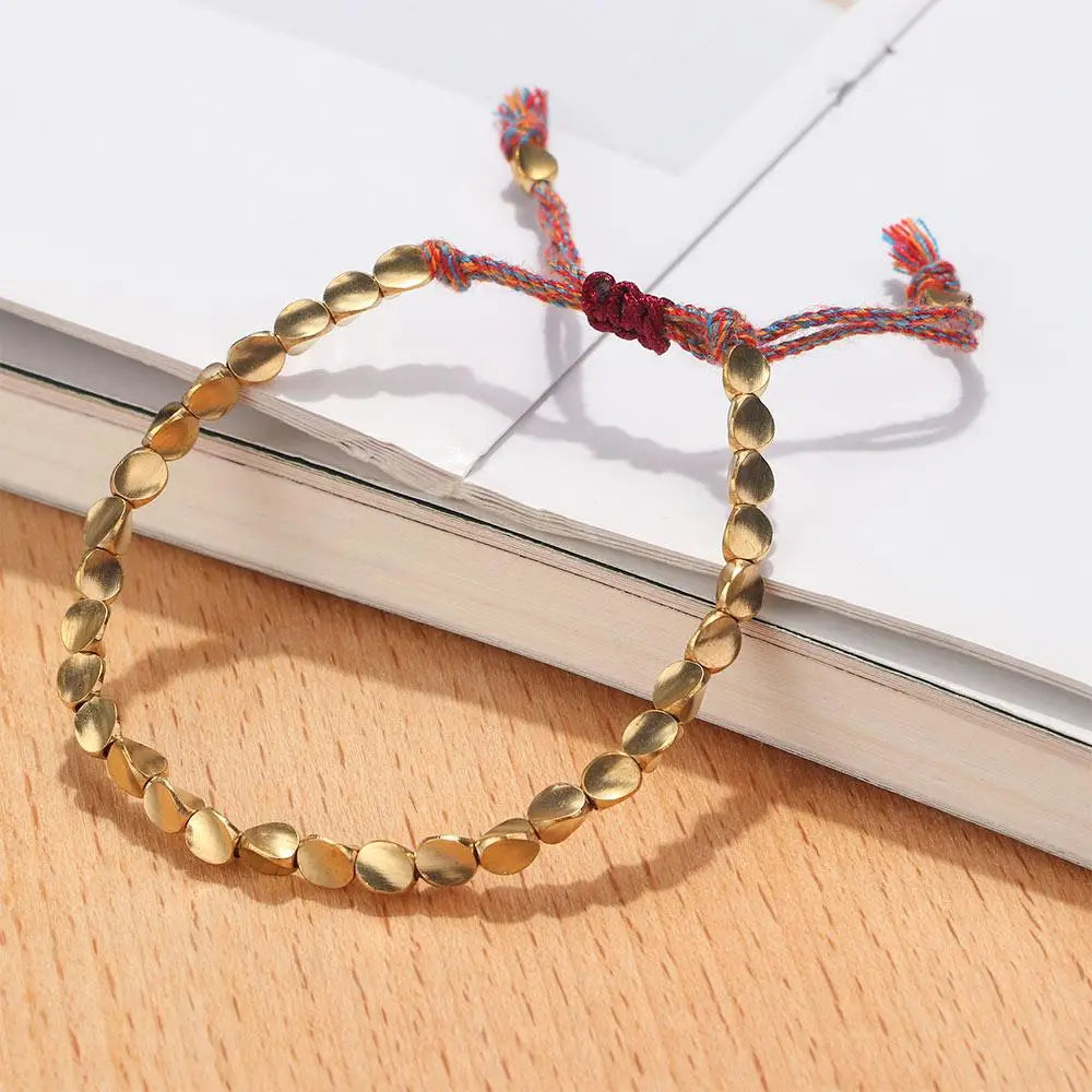 Handmade Men Adjustable Rope Cotton Thread Wrist Jewelry Copper Beads Bangles Braided Bracelet