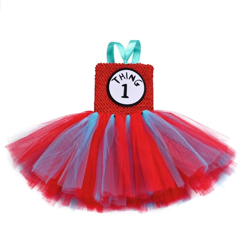 Thing 1 and Thing 2 Costumes Kids Sky Blue Red Tulle Tutu Dress Up Clothes Toddler Girls Halloween Birthday Party Princess Dress