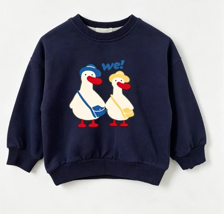 Kids Minimalist Cartoon Print Crew Neck Sweatshirt Soft Cotton Tops For Boys And Girls All Season Wear Baby Infant 9M-6T Clothes