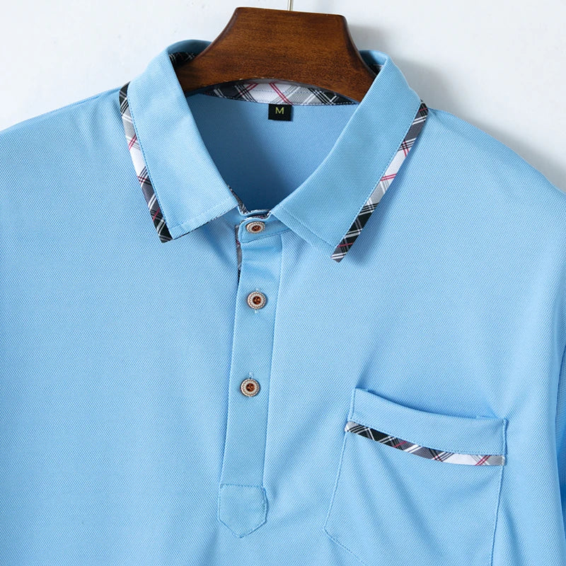 Men's Summer Fashion Lapel Polo Shirt Short Sleeve Solid Color Breathable Business Casual Daily Wear Top With Chest Pocket