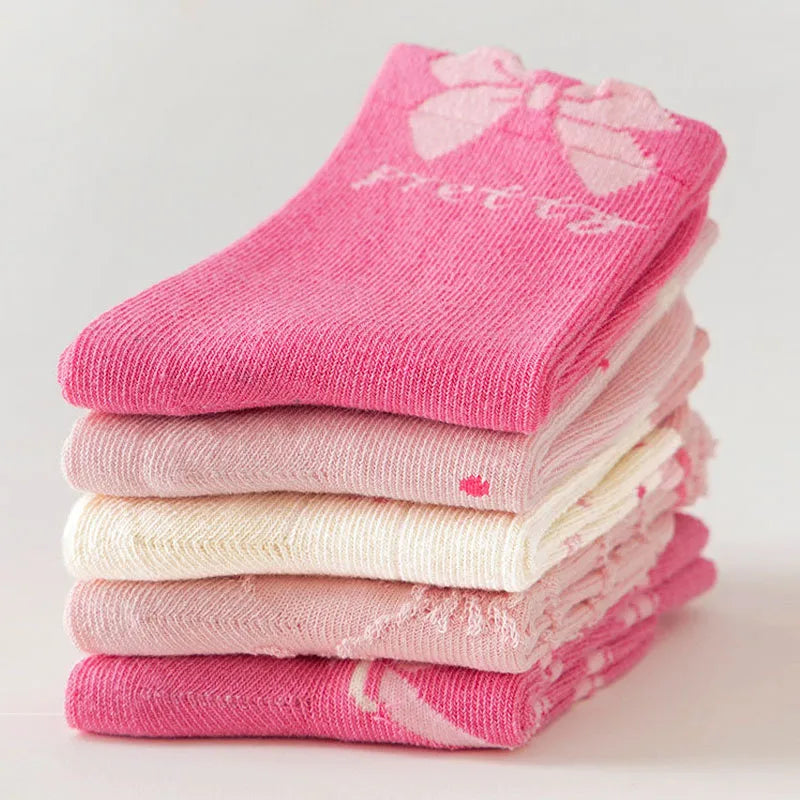 Children Socks Girls Socks Spring Autumn Lovely Bunny Cartoon Pattern Light Pink Socks Baby Cotton Socks for Kids 1-12Year-old