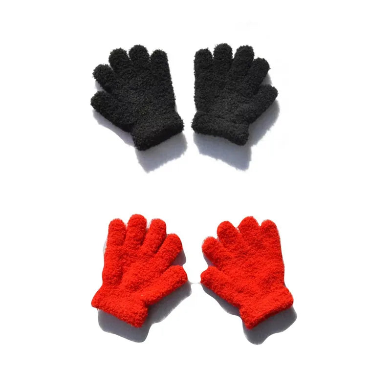 New 1-4Y Kids Gloves Winter Baby Plush Coral Gloves Toddler Full Fingers Cute Mittens Warm Windproof Glove For Boys Girls