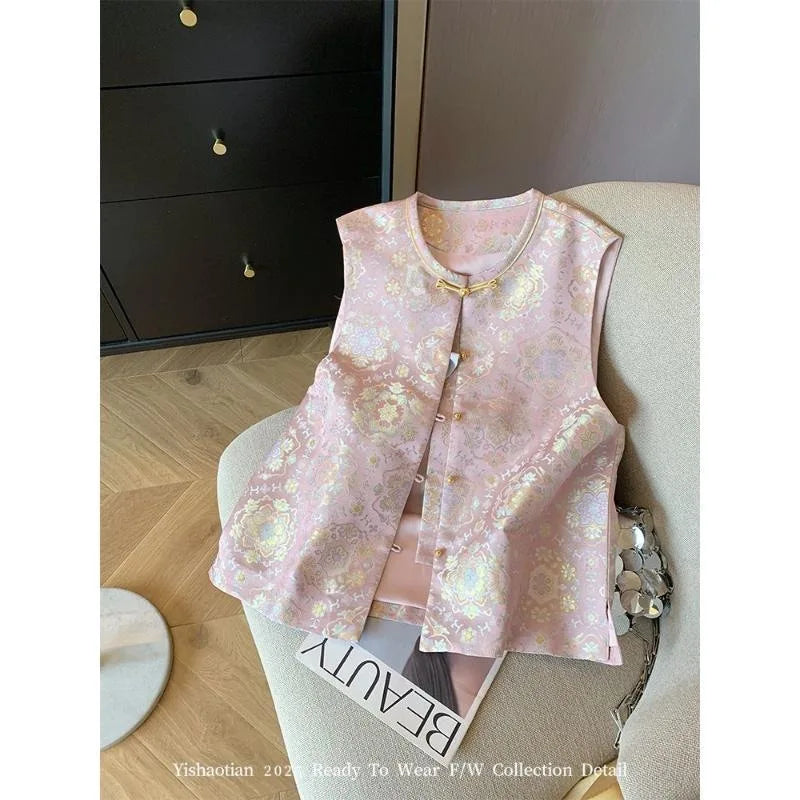 Thin Vest for Women Clothing Ethnic Style Print Vintage Clothes Streetwear Coats Women Jackets Chinese style Casual Summer