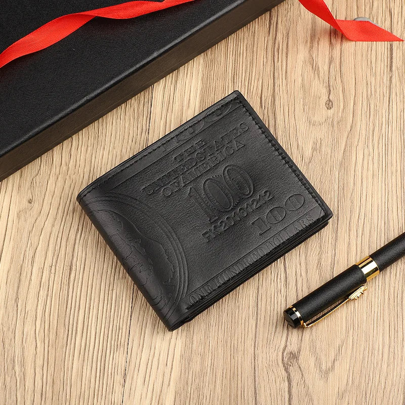 INEYES Men's Fashion Wallet Dollar Bill Design PU Leather Slim Bifold with Magnetic Closure &ID Window Front Pocket Money Holder