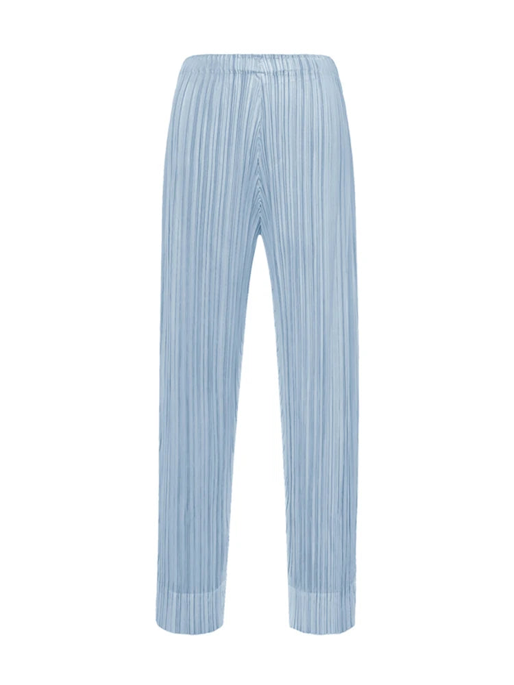 Miyake Pleated Simple Casual Ankle-Length Pants Spring Summer Autumn Pencil Pants Korean Fashion Women Basics Trousers In Stock