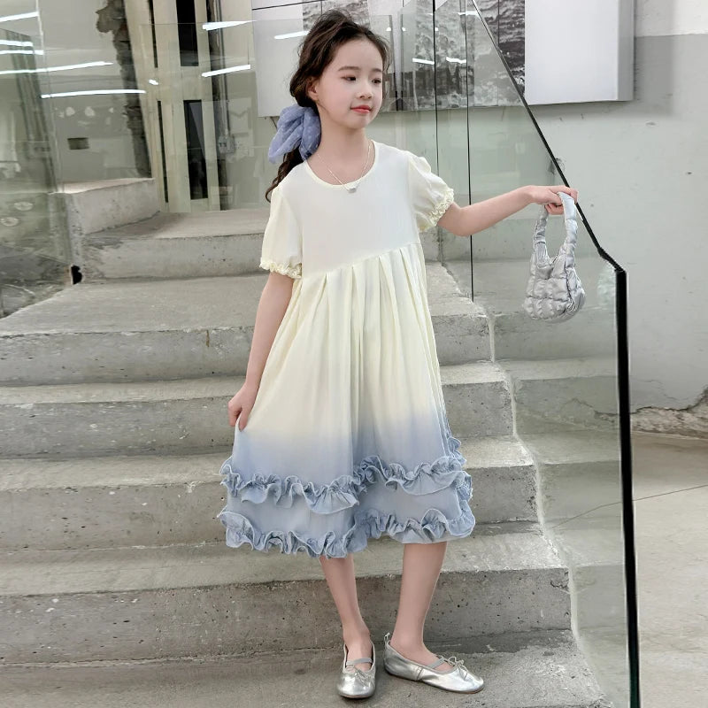 Kids Children Fashion Summer Tie Dye Dress with Ruffles for Girls Casual Tiedye Wedding Dress Size 5 6 7 8 9 10 11 12 13 14