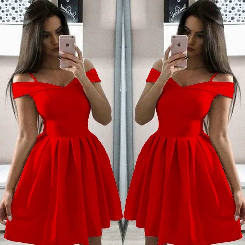 Customized Simple Women's Off The Shoulder Satin Homecoming Dresses Short A Line Cocktail Prom Party Gowns With Pockets
