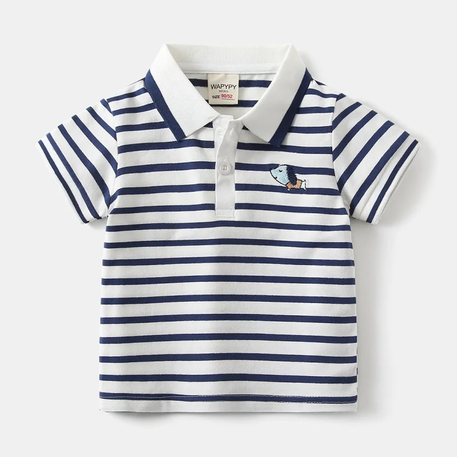 Kids 2-6Y Comfortable Cotton Casual Boys Tops Childrens Summer Short Sleeve Polo Shirts 4 Styles Handsome Cartoon Embroidery