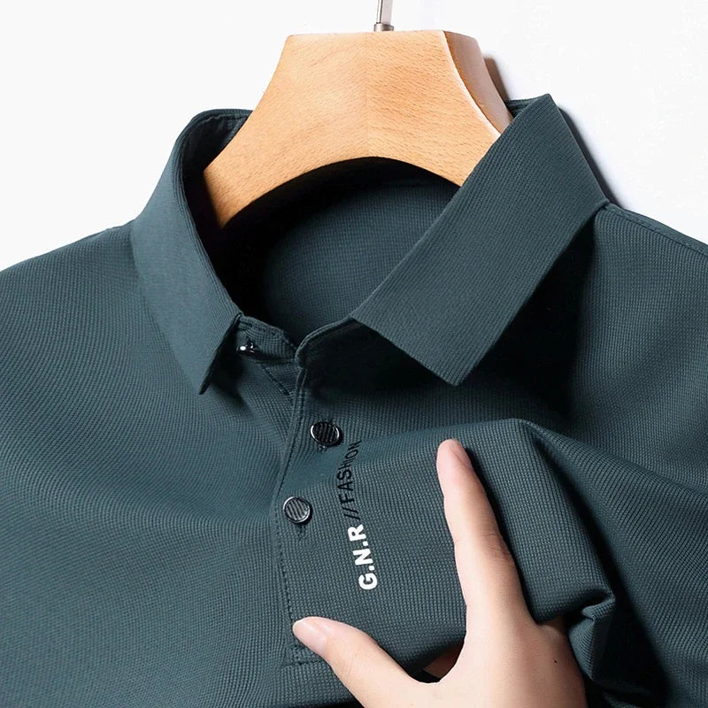 Men's Short Sleeve Solid Color Polo Shirt New Breathable Comfortable Elastic Top for Casual Wear