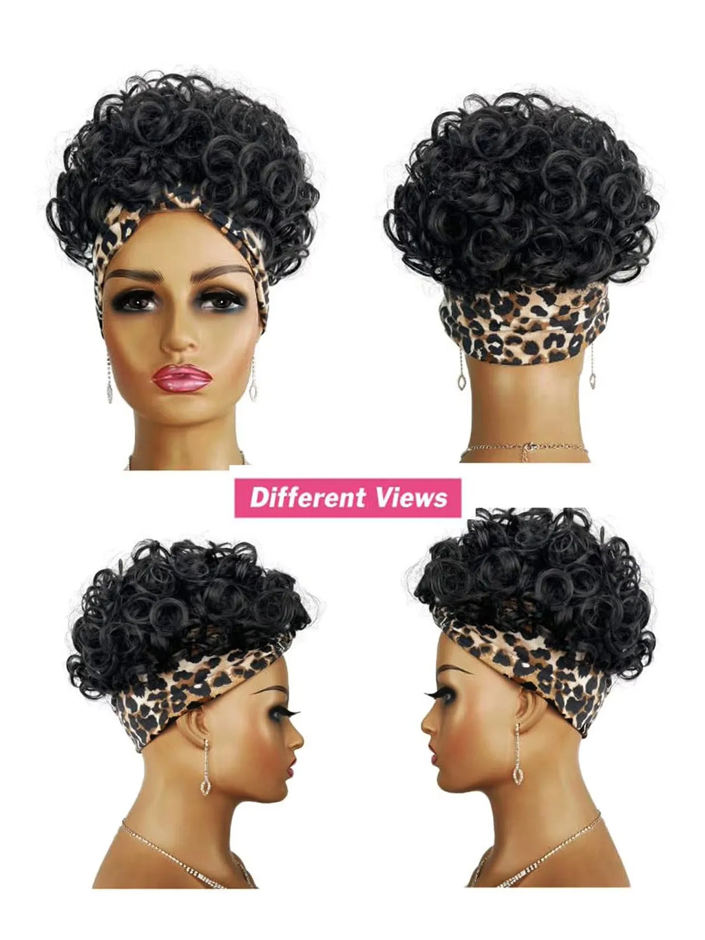Large Curly synthetic Wigs with Headbands Attached for Women Synthitic Short Kinky Curly Wigs for Black Women With 2Secure Clips