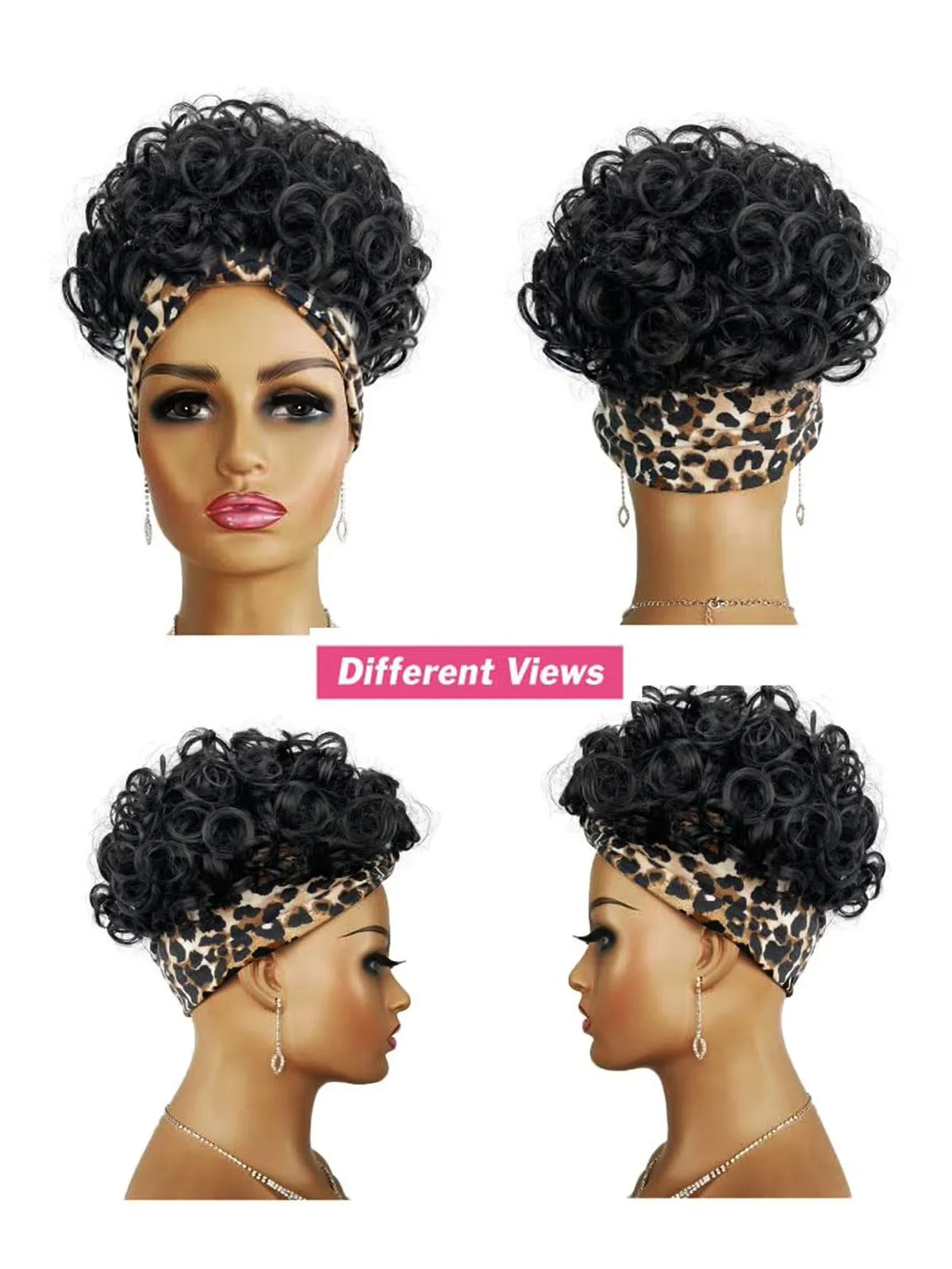 Large Curly synthetic Wigs with Headbands Attached for Women Synthitic Short Kinky Curly Wigs for Black Women With 2Secure Clips