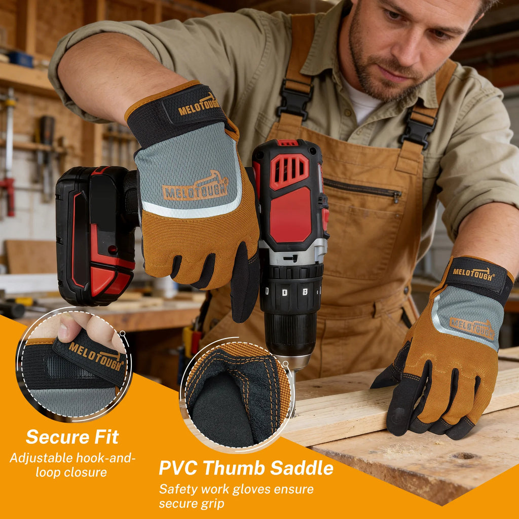 Work Gloves for Men Women,Heavy Duty Mechanic Gloves for Garden Yard Warehouse,Breathable Touch Screen Working Gloves