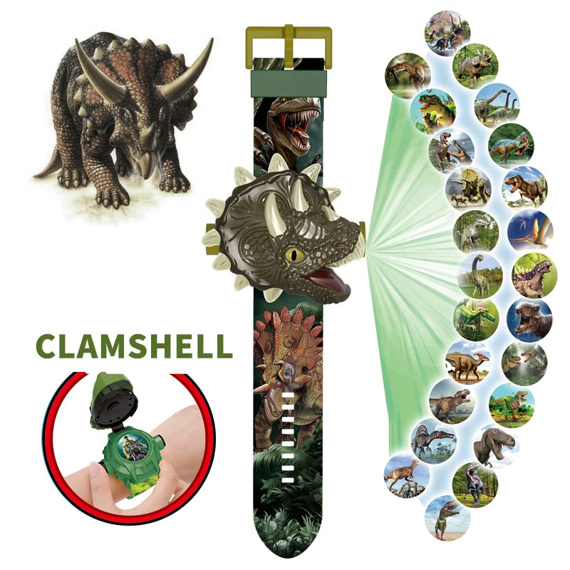 Children Watches Dinosaur 24 Projection Patterns Toys for Boy T-rex Projection Cartoon Watch Clock Kids Christmas Gift