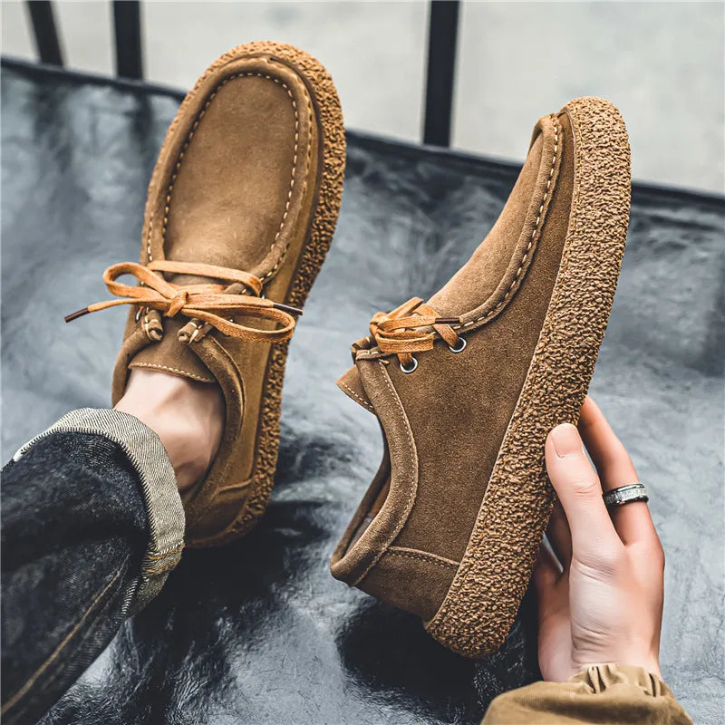 Fashion Loafers for Men's Suede Leather Casual Shoes Lace-up Men Light Comfortable Driving Flats Mens Outdoor Oxfords Shoes