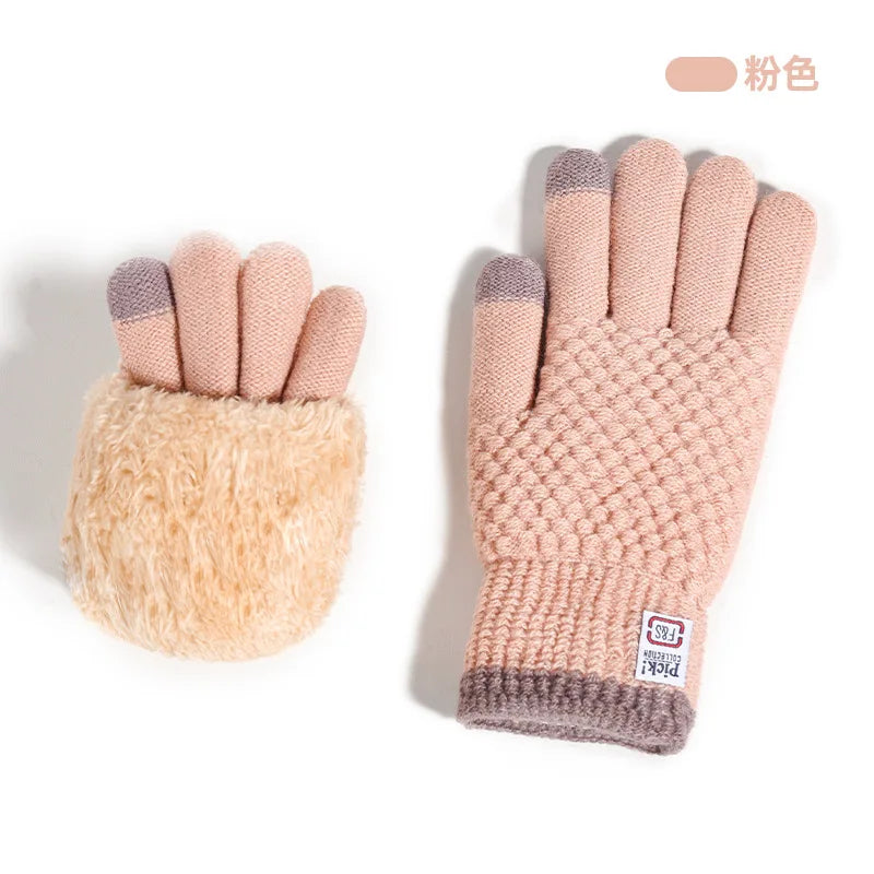 Touch Screen Gloves For Women Winter Warm And Plush Couple Jacquard Outdoor Cycling Cold Resistant Knitted Gloves Warm Simple
