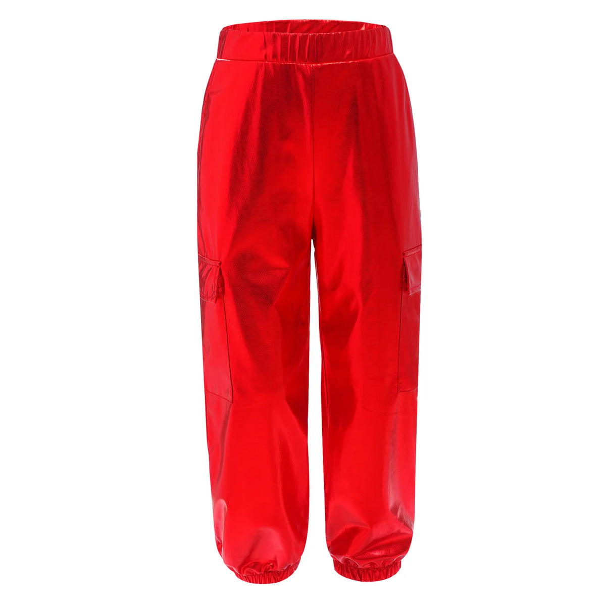 Kids Boys Girls Metallic Shiny Cargo Pants Fashion Children Holographic Trousers Teens Hip-Hop Pants Street Jazz Dance Costume