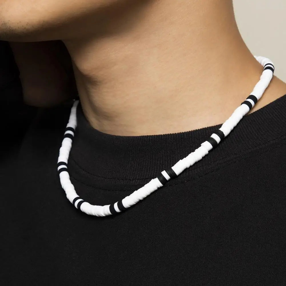 Men Necklace Black White Bicolor Retro Beaded Casual Bohemia Clavicle Necklace Fashion Jewelry For Neck Collar Trendy Girl Gift