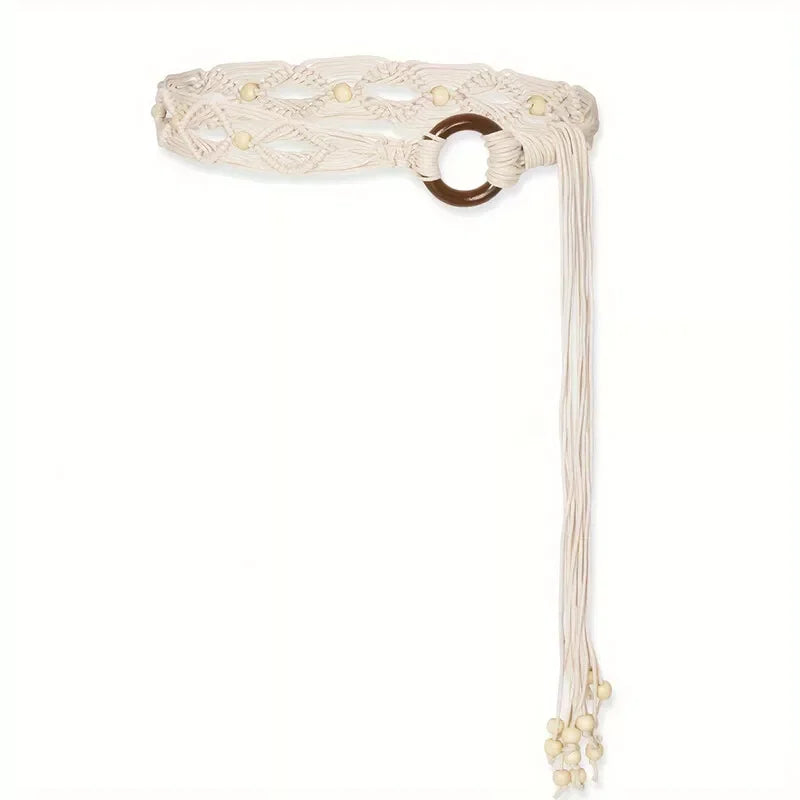 Women Woven Tassel Belt Braided Waistband Tie Strap Boho Girls Wide Waist Rope Chain Waist Belts For Dress Waistband Accessories