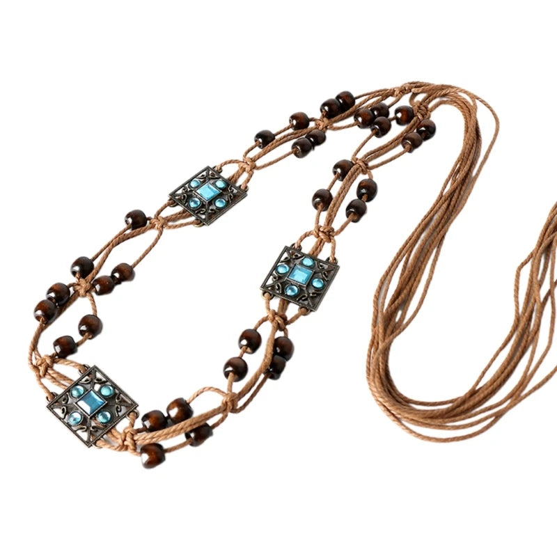 Women Belt Braided Style Woven Tassel Belt Knot Decorated Waist Chain Boho Girls Waist Thin Rope Waistbands Dress Accessories