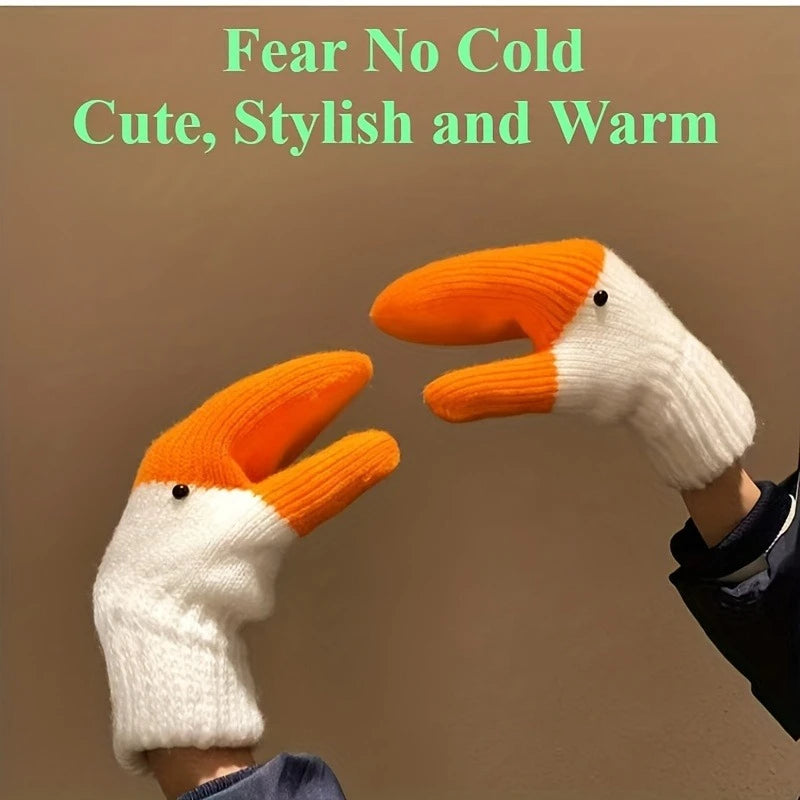 1 pair funny and cute big goose handmade mitten-like gloves for women, thickly lined and warm suitable for couples as a gift