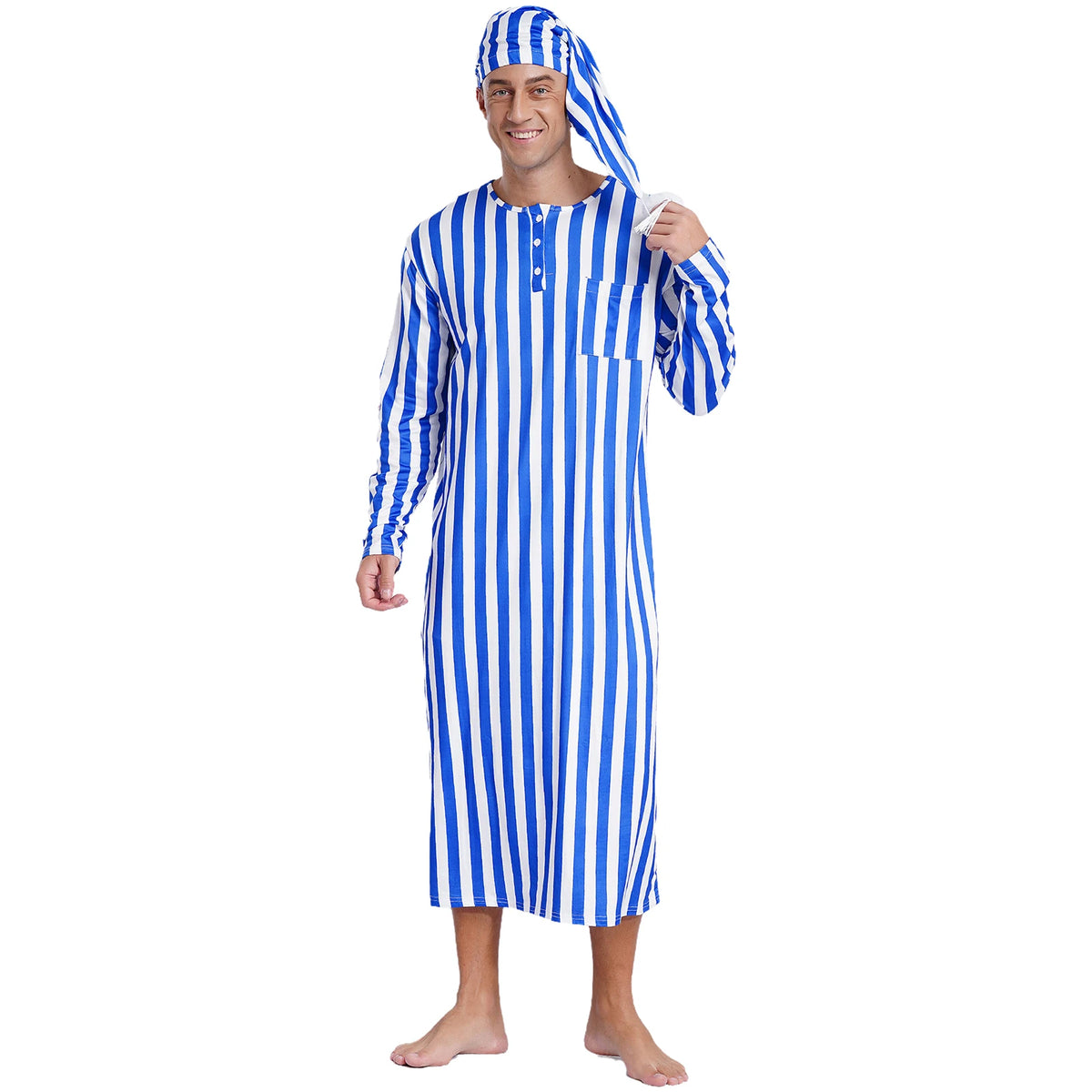 Mens Arabian Muslim Pajamas Adjustable Sleep Hat Robe with Hat Long Sleeve Long Robe And Pompom Cosplay Outfits Sissy Nightwear