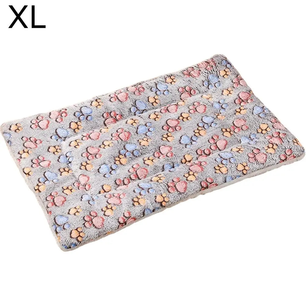 Dog Bed Mat Cat Sleeping Cushion Soft Plush Pet Blanket Thickened Warm Flannel Paw Print Puppy Sofa Mat All Seasons Washable