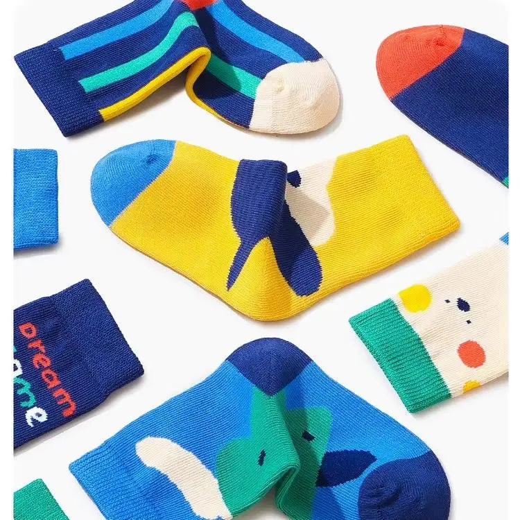XJK Baby Socks Children Spring Socks Boys Funny Puppy Pattern Socks 5 Pairs Cotton Socks Kids Sock